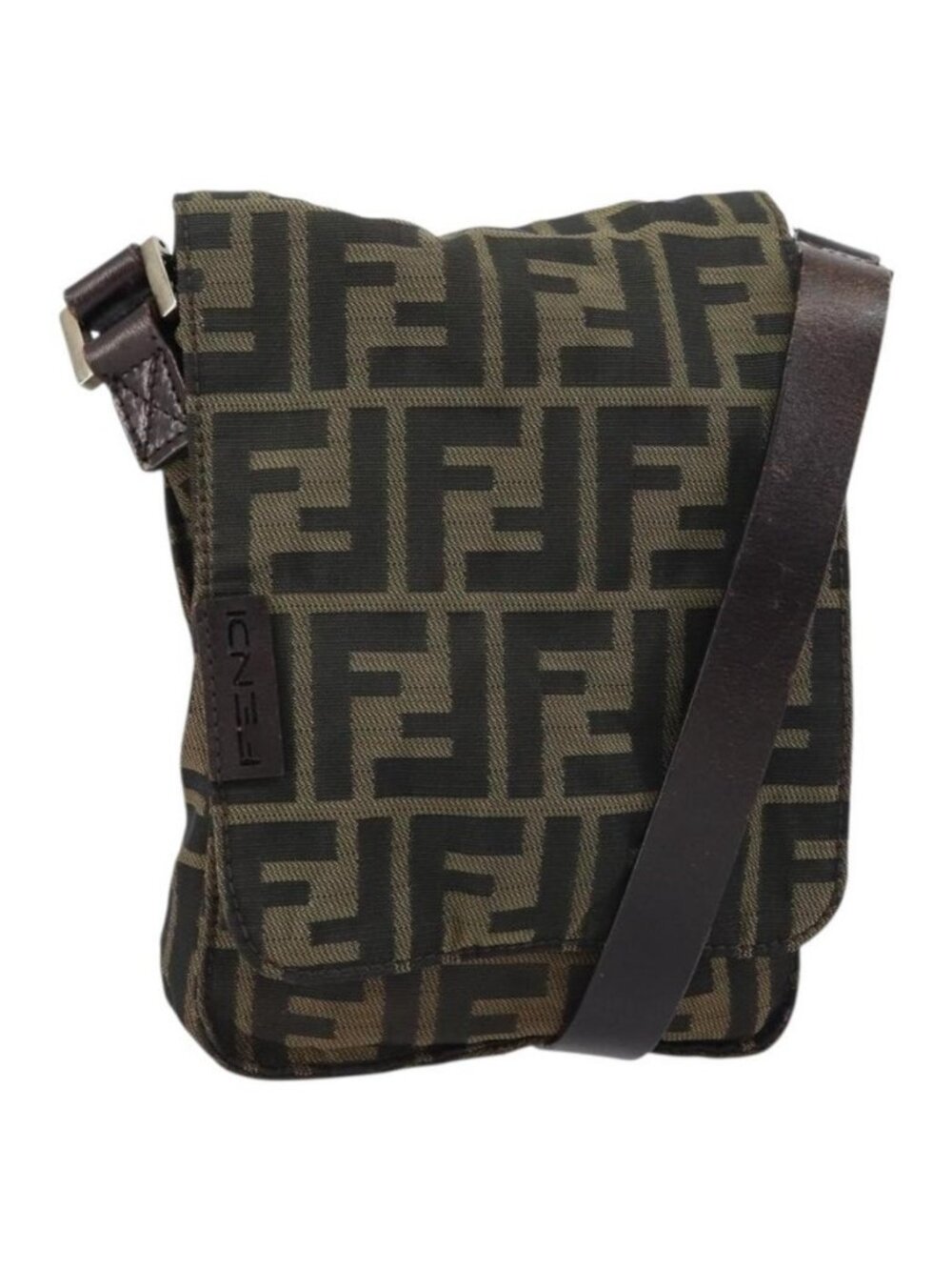Authentic FENDI Zucca Canvas Shoulder Bag Black Brown - Picture 1 of 16